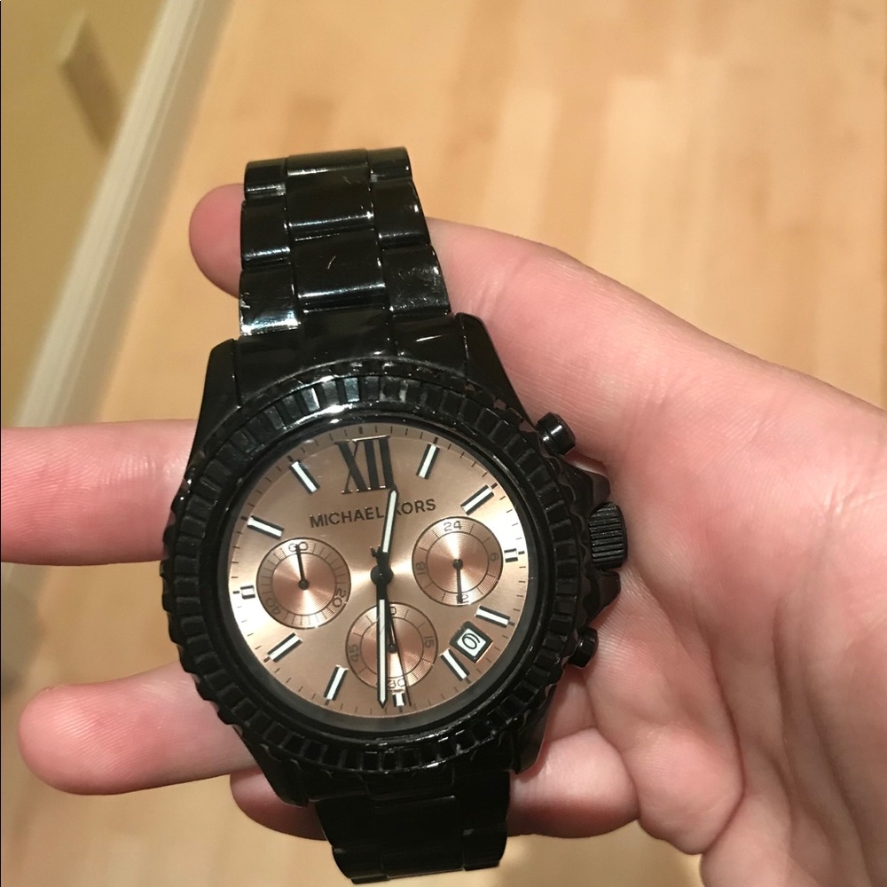 Michael Kors Peach Glitz Black Steel Watch